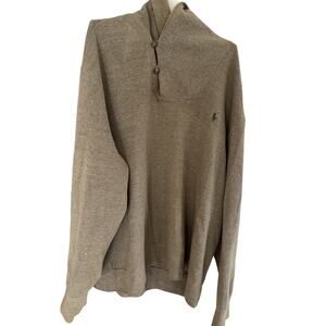 Vtg 90s Polo Ralph Lauren Men XL Pullover Sweater Khaki Cotton Shawl Collar Prep